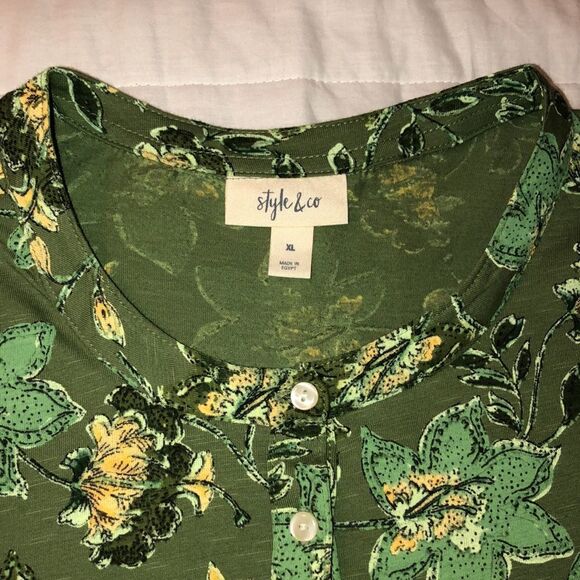 Style & Co XL Cotton Green Gold Pullover Henley with Roll Up Sleeves - Picture 11 of 12